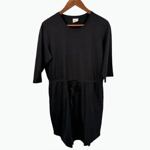 Pact Womens Relaxed Slub Tie Waist Dress Size Large Black 100% Organic Cotton